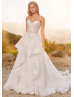 Strapless Beaded Ivory Lace Tulle Wedding Dress With Detachable Train